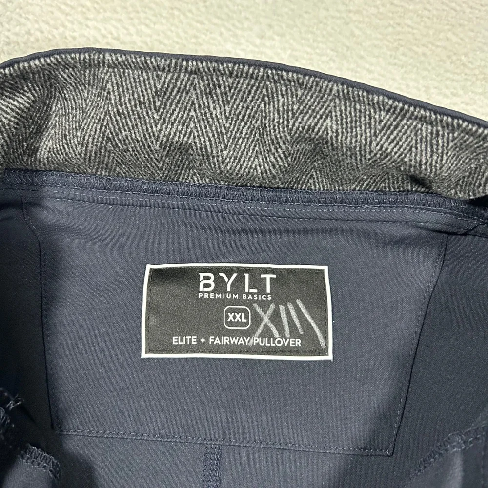 BYLT Elite Fairway Pullover Mens XXL Navy Blue‎ Snap Neck Herringbone Trim